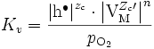 K_v = \frac{\left | \mathrm{h}^{\bullet} \right |^{z_c} \cdot \left | \mathrm{V}_{\mathrm{M}}^{Z_c \prime} \right |^n}{p_{\mathrm{O}_2}}