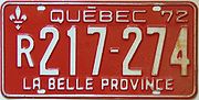 Périphrase « la belle province » sur une plaque d'immatriculation de la province de Québec de 1972