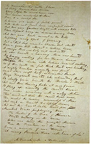 Handwritten copy of the draft of "Kubla Kahn".