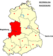 Localisation de la Bezirksliga Magdebourg dans le territoire de la RDA