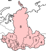 Carte du district fédéral sibérien présentant le découpage en sujets fédéraux
