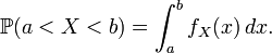 \mathbb{P}(a < X < b) = \int_a^b f_X(x)\, dx.