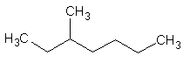 formule plane du 3-méthylheptane et représentation 3D du (S)-3-méthylheptane