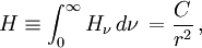 H \equiv \int_0^\infty H_\nu\,d\nu\,= \frac{C}{r^2}\,,