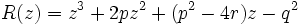 R(z) = z^3 + 2pz^2 + (p^2 - 4r)z -q^2\,