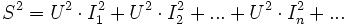  S^2 = U^2 \cdot I_1^2 + U^2 \cdot  I_2^2+ ... + U^2 \cdot  I_n^2+ ... \,