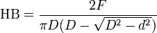 \mbox{HB}=\frac{2F}{\pi D ({D-\sqrt{D^2-d^2})}}