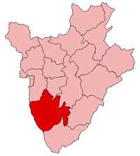 Localisation de la province de Bururi (en rouge) à l'intérieur du Burundi
