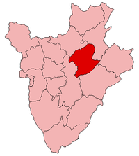 Localisation de la province de Karuzi (en rouge) à l'intérieur du Burundi
