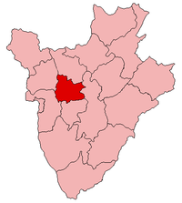 Localisation de la province de Muramvya (en rouge) à l'intérieur du Burundi