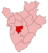 Localisation de la province de Mwaro (en rouge) à l'intérieur du Burundi