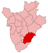 Localisation de la province de Rutana (en rouge) à l'intérieur du Burundi