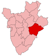 Localisation de la province de Ruyigi (en rouge) à l'intérieur du Burundi