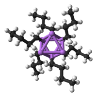 modèle 3D boules et bâtons d'un héxamère de n-butyl lithium (haut) et formule plane du butyl lithium (bas)