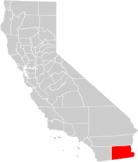 Carte indiquant la situation du comté d'Imperial (en rouge) dans l'État de Californie