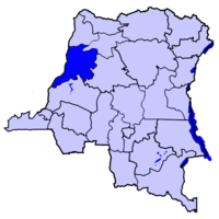 Localisation de l'Équateur (en bleu foncé) à l'intérieur de la République démocratique du Congo