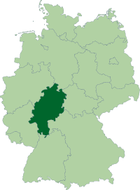 Localisation de la Hesse (en vert foncé) à l'intérieur de l'Allemagne