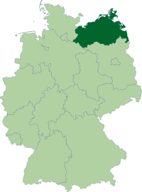 Localisation du Mecklembourg-Poméranie-Occidentale (en vert foncé) à l'intérieur de l'Allemagne