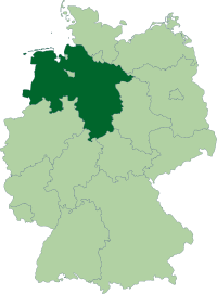 Localisation de la Basse-Saxe (en vert foncé) à l'intérieur de l'Allemagne