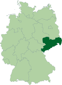 Localisation de la Saxe (en vert foncé) à l'intérieur de l'Allemagne