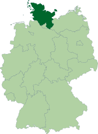 Localisation du Schleswig-Holstein (en vert foncé) à l'intérieur de l'Allemagne