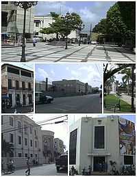 de haut en bas et de gauche à droite : Place Duarte, Immeuble Palace, Collège Immaculée Conception, Parc du Père Fantino, Palais de Justice, Hôtel de ville