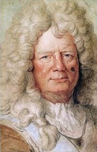 Vauban, avec sa cicatrice sur la joue gauche reçue au siège de Douai. Tableau attribué à Hyacinthe Rigaud.