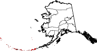 Carte situant la région de recensement des Aléoutiennes occidentales (en rouge) dans l'État d'Alaska