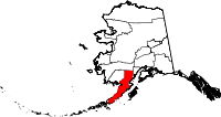 Carte situant le borough de Lake and Peninsula (en rouge) dans l'État d'Alaska