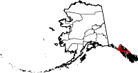 Carte situant la région de recensement de Skagway-Hoonah-Angoon (en rouge) dans l'État d'Alaska
