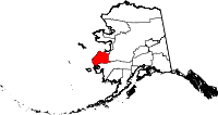 Carte situant la région de recensement de Wade Hampton (en rouge) dans l'État d'Alaska