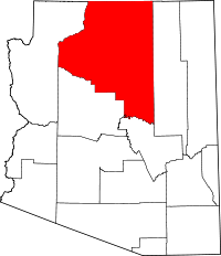 Carte indiquant la situation du comté de Coconino (en rouge) dans l'État de l'Arizona