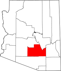 Carte indiquant la situation du comté de Pinal (en rouge) dans l'État de l'Arizona
