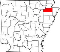 Localisation du comté de Craighead (en rouge) dans l'Arkansas