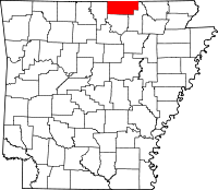 Localisation du comté de Fulton (en rouge) dans l'Arkansas