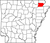 Localisation du comté de Greene (en rouge) dans l'Arkansas