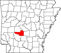 Localisation du comté de Hot Spring (en rouge) dans l'Arkansas