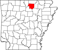 Localisation du comté d'Izard (en rouge) dans l'Arkansas