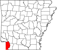 Localisation du comté de Miller (en rouge) dans l'Arkansas