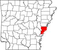 Localisation du comté de Phillips (en rouge) dans l'Arkansas