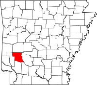 Localisation du comté de Pike (en rouge) dans l'Arkansas