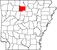 Localisation du comté de Searcy (en rouge) dans l'Arkansas