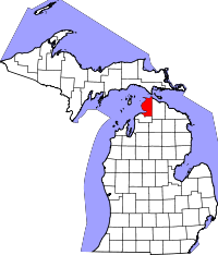 Map of Michigan highlighting Emmet County.svg