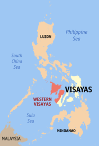 Localisation des Visayas occidentales (en rouge) dans les Philippines.