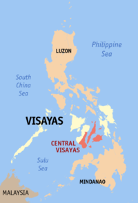Localisation de Visayas centrales (en rouge) dans les Philippines.
