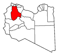 Localisation de la chabiyah d'Al Djabal al Gharbi (en rouge) à l'intérieur de la Libye