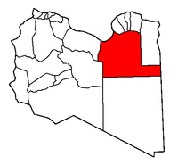 Localisation de la chabiyah d'Al Wahat (en rouge) à l'intérieur de la Libye