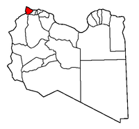 Localisation de la chabiyah d'An Nouqat al Khams (en rouge) à l'intérieur de la Libye