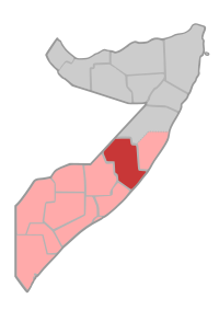 Localisation de la province de Galguduud (en rouge) à l'intérieur de la Somalie