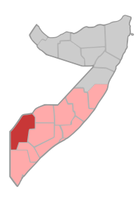 Localisation de la province de Gedo (en rouge) à l'intérieur de la Somalie